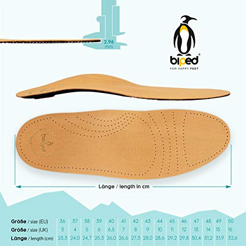 biped plantilla Premium de cuero de curtido vegetal, con botón, apoyo metatarsal almohadilla para el talón y carbón activo z1706(48)