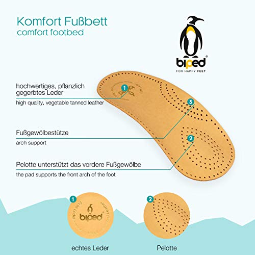 biped Plantilla Premium Mini de cuero de curtido vegetal - con botón - apoyo metatarsal - almohadilla para el talón z2225(38)