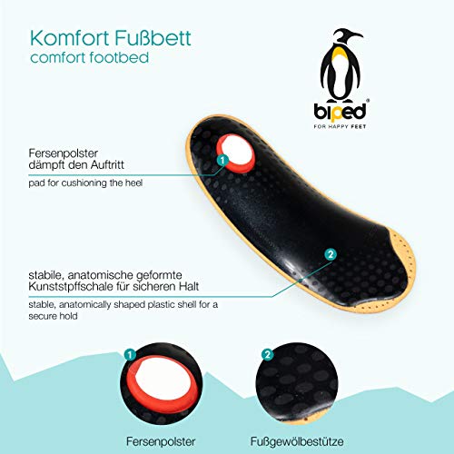 biped Plantilla Premium Mini de cuero de curtido vegetal - con botón - apoyo metatarsal - almohadilla para el talón z2225(38)