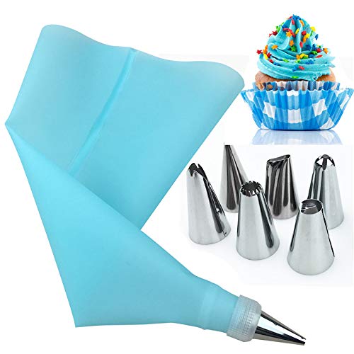 Bolsas de Pastelería,120pcs Mangas Pastelera Bolsas Desechables para Pasteles-Bolsas Desechables Gruesas para decoración de Boquillas para Manga Pastelera -6 Boquillas de Acero Inoxidable