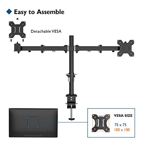 BONTEC Soporte Monitor Doble para 13-27 Pulgadas LED/LCD, Brazo Monitor para Soporte Monitor en Mesa, Giro de 360° y Rotación de 180° Altura Ajustable 8 KG, VESA 75x75/100x100 Negro