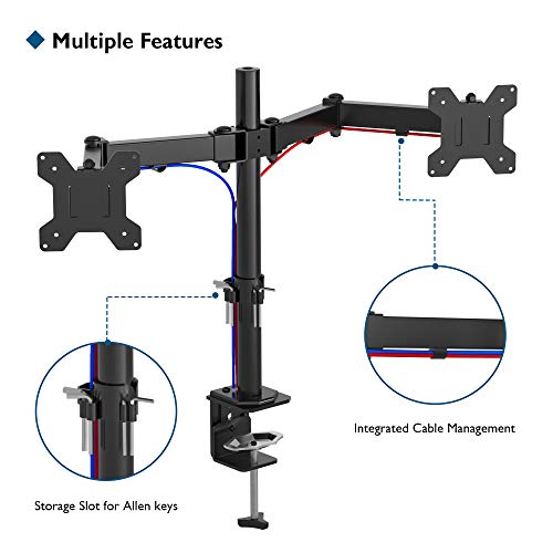 BONTEC Soporte Monitor Doble para 13-27 Pulgadas LED/LCD, Brazo Monitor para Soporte Monitor en Mesa, Giro de 360° y Rotación de 180° Altura Ajustable 8 KG, VESA 75x75/100x100 Negro