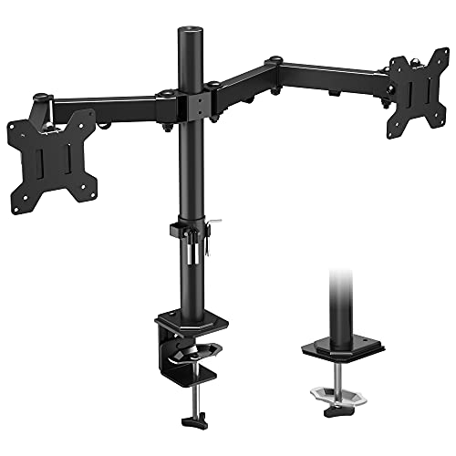 BONTEC Soporte Monitor Doble para 13-27 Pulgadas LED/LCD, Brazo Monitor para Soporte Monitor en Mesa, Giro de 360° y Rotación de 180° Altura Ajustable 8 KG, VESA 75x75/100x100 Negro