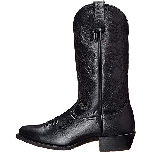 Botas de Vaquero para Hombre Botas a Media Pierna sin Cordones Vintage Bordado Patrón Dividido Punta Puntiaguda Tacón en Bloque Antideslizante Otoño Invierno Botas de Cuero