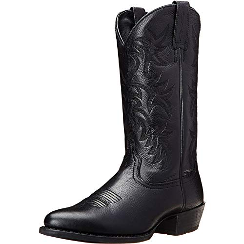 Botas de Vaquero para Hombre Botas a Media Pierna sin Cordones Vintage Bordado Patrón Dividido Punta Puntiaguda Tacón en Bloque Antideslizante Otoño Invierno Botas de Cuero