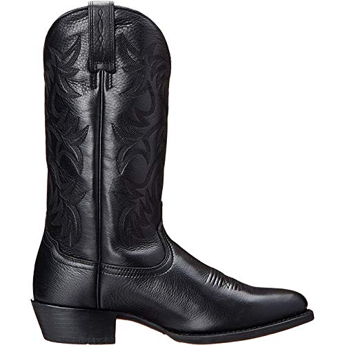 Botas de Vaquero para Hombre Botas a Media Pierna sin Cordones Vintage Bordado Patrón Dividido Punta Puntiaguda Tacón en Bloque Antideslizante Otoño Invierno Botas de Cuero