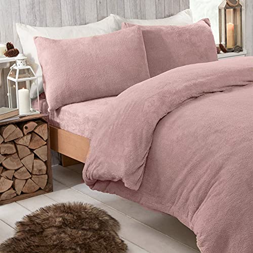 Brentfords Juego de Funda de edredón de Forro Polar con Funda de Almohada térmica, mullida y Suave, Color Rosa