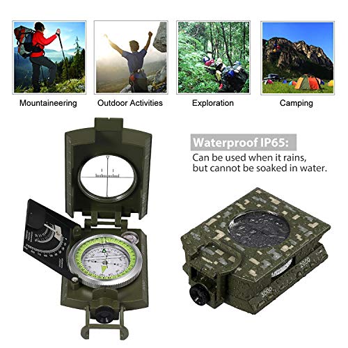 Brujula con Clinometro Brujula Orientación Camuflaje Brujula Profesional Metalica Impermeable IP65 con Bolsa de Transporte para Acampada Senderismo Montañismo Trekking Caza Geografia