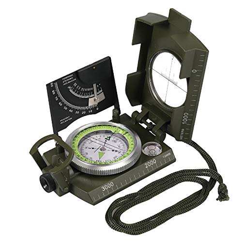 Brujula con Clinometro Brujula Orientación Camuflaje Brujula Profesional Metalica Impermeable IP65 con Bolsa de Transporte para Acampada Senderismo Montañismo Trekking Caza Geografia