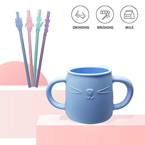 Brunoko vaso aprendizaje bebe + pajitas silicona infantiles - vasito entrenador bebe con 4 pajitas reutilizables niños - Seguro en lavavajillas/microondas - Diseñado en España