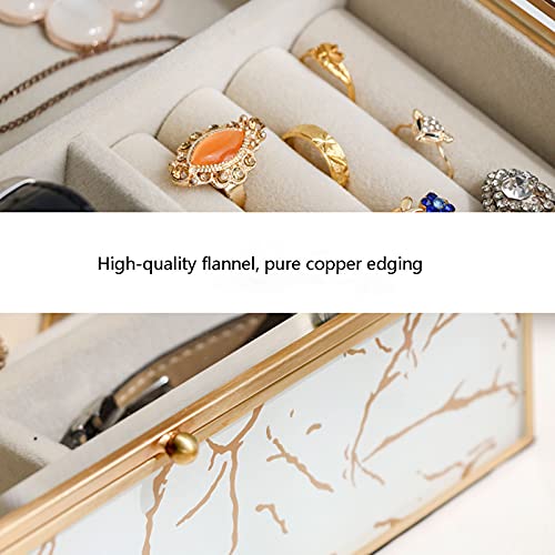 Caja Joyero Caja De Joyería, Joyería De Cristal De Lujo Organizador De Joyería Elegante Pavo Real Pluma Oro Frontera Decoración Anillo Collar Pendientes Reloj De Almacenamiento Caja Regalo De Las Seño