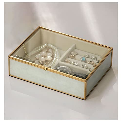 Caja Joyero Caja De Joyería, Joyería De Cristal De Lujo Organizador De Joyería Elegante Pavo Real Pluma Oro Frontera Decoración Anillo Collar Pendientes Reloj De Almacenamiento Caja Regalo De Las Seño