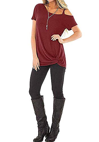 Camisetas Mujer Manga Corta Tallas Grandes Verano Tops Hombro Caido Rojo XL