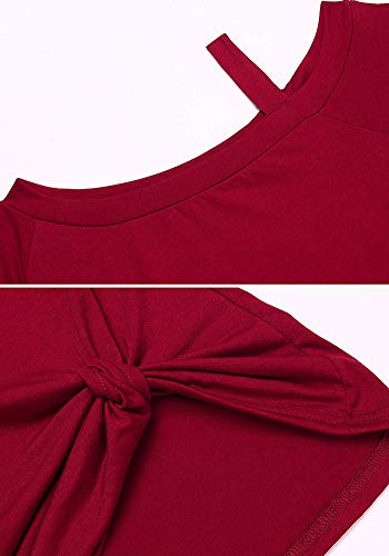 Camisetas Mujer Manga Corta Tallas Grandes Verano Tops Hombro Caido Rojo XL