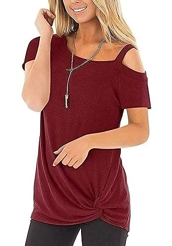 Camisetas Mujer Manga Corta Tallas Grandes Verano Tops Hombro Caido Rojo XL