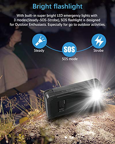 Cargador Solar 26800mAh, Elzle Power Bank Solar con 2 Salidas USB y 1 Entrada Micro USB, Impermeable Batería Externa con 4 Paneles Solar Linterna LED para iPhone Android Tabletas Cámara Viajes Camping
