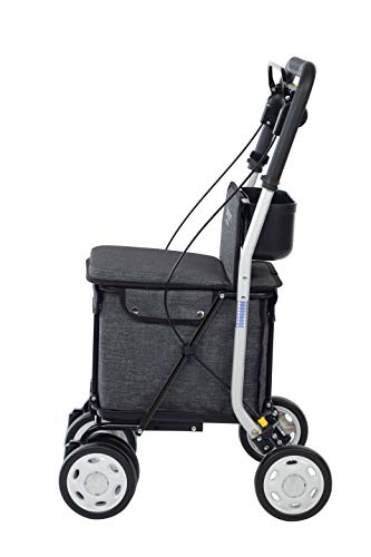 Carlett Carro de la Compra Andador | Lett800S | Carrito 4 Ruedas con Asiento, Carga Máx 100KG, Bolsa Extraíble Capacidad 29L/15KG y Freno de Seguridad, Polietileno, Gris