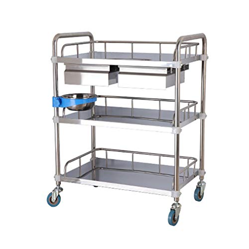 Carro médico Carro de Tratamiento Acero Inoxidable Mesa de Instrumental| Móvil 2/3-Shelf/Vehículo quirúrgico vehículo médico | Carro de Herramientas Salon de Belleza | Carga 150 Kg