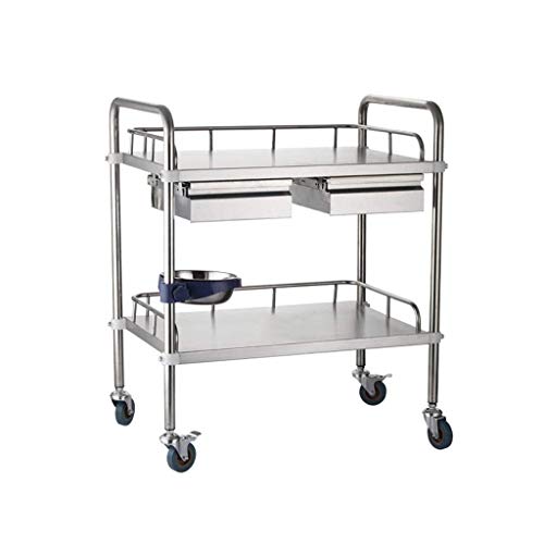 Carro Médico Vehículo Quirúrgico Médico de Acero Inoxidable/Vehículo Cambiante para Instrumentos Coche/Capa Doble con Cajón Vehículo Utilitario de Belleza, T-C, M-66 * 44 * 86 cm