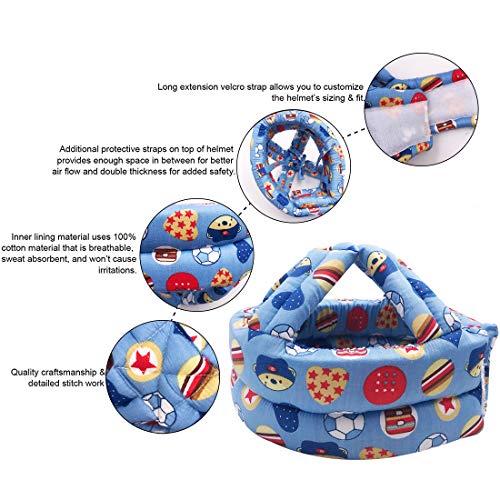 Casco de bebé - YUESEN Protector de cabeza infantil Sombrero de protección para niños Casco de seguridad ajustable de algodón (fútbol azul)