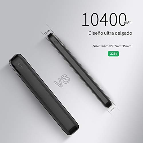 Charmast Power Bank 10400mah Bateria Externa Quick Charge 3.0 USB C Power Delivery Digital Display Cargador Portátil Micro USB Type C Compatible con Smartphones, Tablets y más