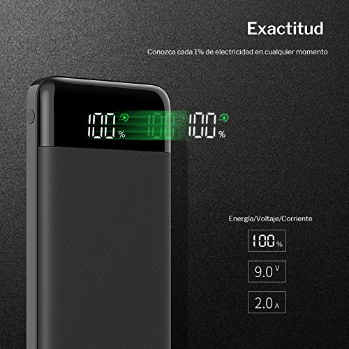 Charmast Power Bank 10400mah Bateria Externa Quick Charge 3.0 USB C Power Delivery Digital Display Cargador Portátil Micro USB Type C Compatible con Smartphones, Tablets y más