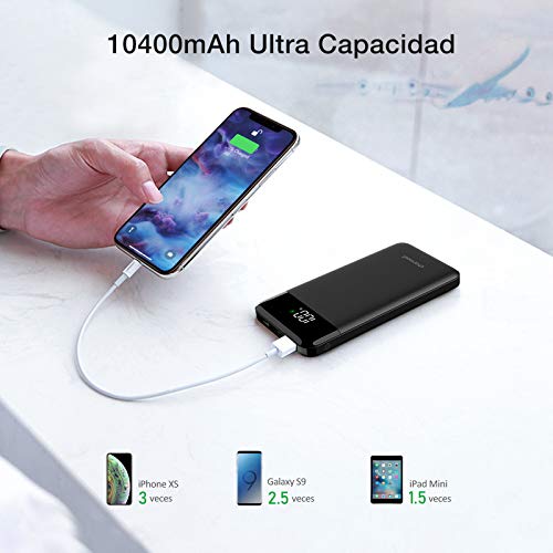 Charmast Power Bank 10400mah Bateria Externa Quick Charge 3.0 USB C Power Delivery Digital Display Cargador Portátil Micro USB Type C Compatible con Smartphones, Tablets y más