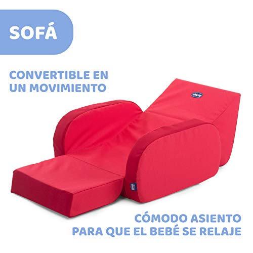 Chicco Twist Sillón Infantil Convertible en Chaise Longue y Butaca, Sofá Infantil con 3 Configuraciones, Silla Cómoda y Ligera, Transformable – Puff Niños a Partir de 12 Meses, Color Rojo (Red)