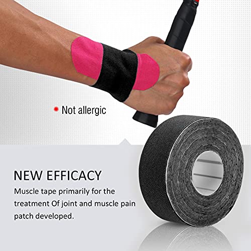 Cinta de kinesiología, cinta muscular resistente al agua para gimnasio deportivo, cinta de fisioterapia deportiva con adhesivo elástico de algodón para pierna, pecho, brazo, espalda(negro)