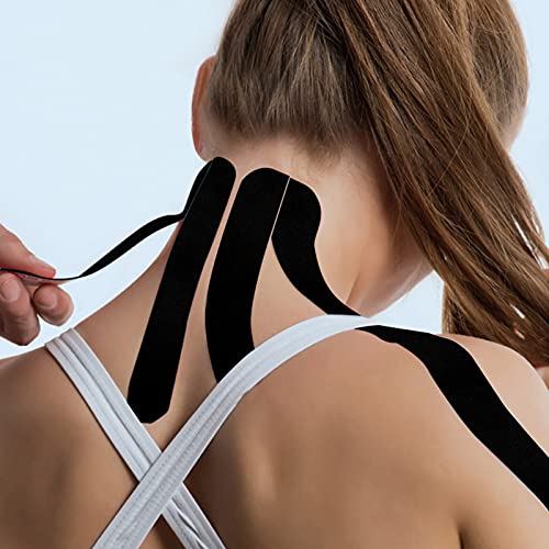 Cinta de kinesiología, cinta muscular resistente al agua para gimnasio deportivo, cinta de fisioterapia deportiva con adhesivo elástico de algodón para pierna, pecho, brazo, espalda(negro)