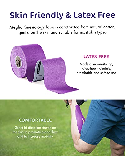 Cinta de Kinesiología Meglio Rollos 5 m, Sin Látex, Fleje de Vendaje Deportivo Hipoalergénico, Transpirable, Cintas Adhesivas Impermeables de Apoyo Muscular para Deportes y Recuperación de Lesiones