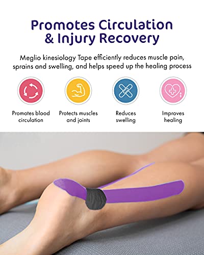 Cinta de Kinesiología Meglio Rollos 5 m, Sin Látex, Fleje de Vendaje Deportivo Hipoalergénico, Transpirable, Cintas Adhesivas Impermeables de Apoyo Muscular para Deportes y Recuperación de Lesiones