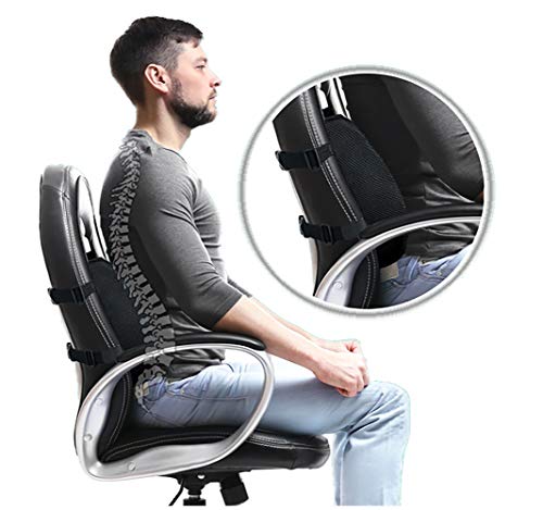 Cojín de espuma de memoria para el soporte lumbar, cojín de viaje transportable con funda de malla en 3D, protector ortopédico, negro, para masajear y aliviar el dolor, de Ergogo