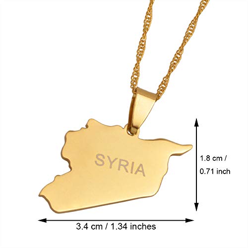 Collar con Colgante De Mapa,Joyería Siria Mapa Colgante Oro Cadena Collar para Hombres Mujeres Medio Oriente Siria País Esquema Colgante Collar Regalo De Moda para Niñas Niños,60Cm Cadena D