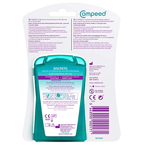 COMPEED Calenturas, 15 Parches - Pack de 2 (total 30), Tratamiento para calenturas labiales, Cura rápidamente, Tamaño de los parches 1,5 x 1,5 centímetros