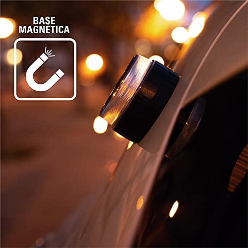 Contact Luz de Emergencia V16 para Coche y Moto Homologada por DGT. Baliza de Señalización Luminosa Autónoma en Carretera. Reemplaza a Triángulos de Emergencia. Modelo LCFL02.