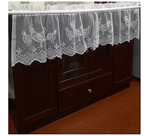 Cortina de Cocina Transparente Cenefa para Ventanas, Pollos de Color Blanco, decoración de Ventanas con Forma de Animal para Cafe Bistro, 1 Pieza de 150 x 36 cm, 2 Piezas de Ancho 75 x 60 cm