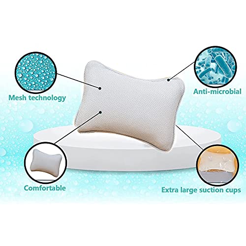 crazy bean Almohada para Bañera Hidroterapia de Baño Almohada de SPA con 2 Potentes Ganchos Cojín de Bañera Espalda Cuello Cojín de Baño Antideslizante (30 * 20 cm, Gris)