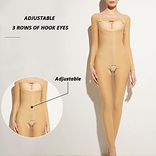 Cuerpo Completo Body Moldeador para Mujeres Control de Barriga Liposuccion Prenda de Compresión Fajas Posparto Levantamiento de Glúteos Entrenador de Cintura con Mangas (Color : Skin, Size : X)