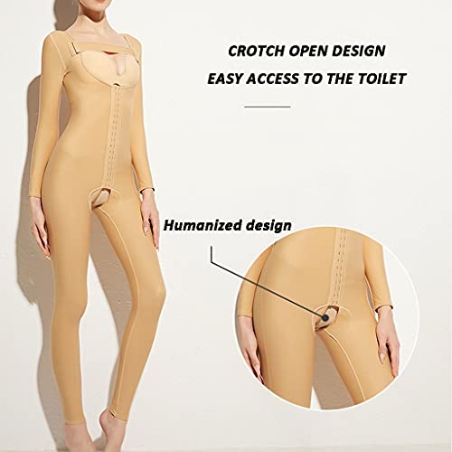 Cuerpo Completo Body Moldeador para Mujeres Control de Barriga Liposuccion Prenda de Compresión Fajas Posparto Levantamiento de Glúteos Entrenador de Cintura con Mangas (Color : Skin, Size : X)