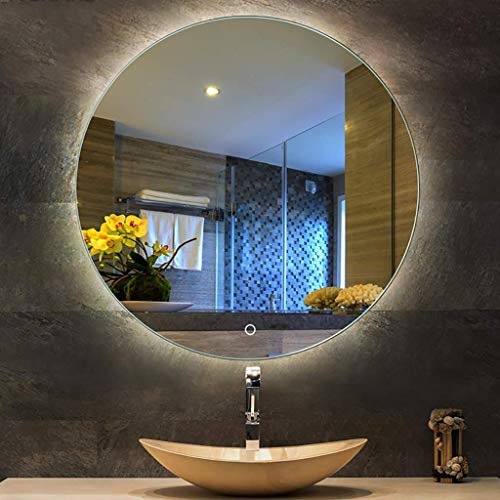 DBOATB Espejo de baño LED con Interruptor de Control táctil Desempañador sin Marco Luz Blanca Redonda/Luz cálida iluminada (Warmcolor 60cm)