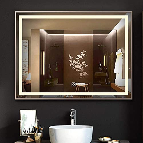 DBOATB Espejo de baño Pantalla táctil Inteligente iluminada por LED Espejo de Pared Luz de Espejo Desempañador de baño Espejo Regulable (Luz cálida Horizontal60 * 80cm)