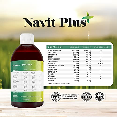 Detox adelgazante | Diurético potente natural líquido 500ml sabor frutos rojos | Formula detox drenante, antioxidante | Eliminación de toxinas | Te verde, guaraná, papaya, alcachofa | VEGANO