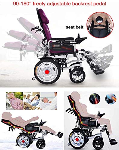 DGPOAD Silla De Ruedas Eléctrica, Silla De Ruedas Eléctrica Plegable Silla De Ruedas Eléctrica Ligera Scooter Médico Portátil, Soporta 330 LB, Silla De Ruedas Inteligente Automática/Púrpura