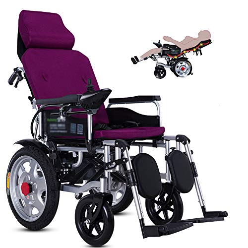 DGPOAD Silla De Ruedas Eléctrica, Silla De Ruedas Eléctrica Plegable Silla De Ruedas Eléctrica Ligera Scooter Médico Portátil, Soporta 330 LB, Silla De Ruedas Inteligente Automática/Púrpura