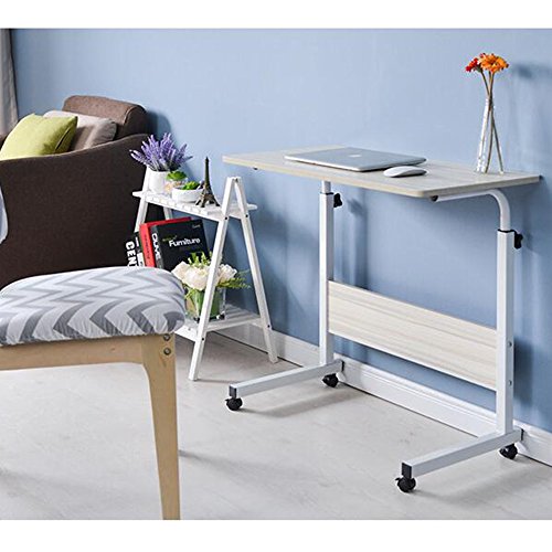 DlandHome 80 * 40 cm Ajustable Mesa de Ordenador Portatil con Ruedas Sofá Mesa Mesas de Centro, Arce