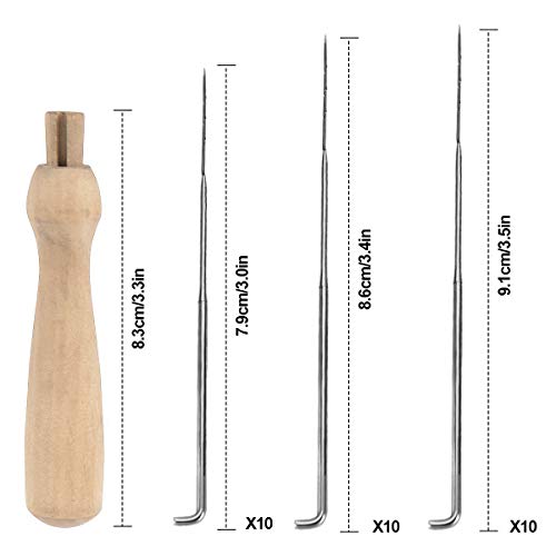 Dokpav 30PCS 3 Tamaños Agujas de Fieltro, Aguja de Fieltro de Lana, Herramientas de Fieltrar de Madera con Botellas Transparentes y Mangos de Madera, Juego de Agujas de Fieltrar