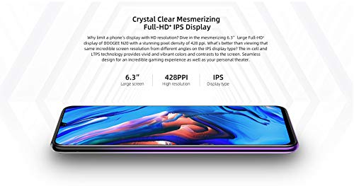 DOOGEE N20 (2019) SIM Móvil Libres, Helio P23 Octa-Core 4GB RAM 64GB ROM, 6.3 Pulgadas FHD + Waterdrop Pantalla Android 9.0 4G Smartphone, 16MP + 8MP + 8MP + 16MP, 4350mAh, 10W Carga Rápida Púrpura
