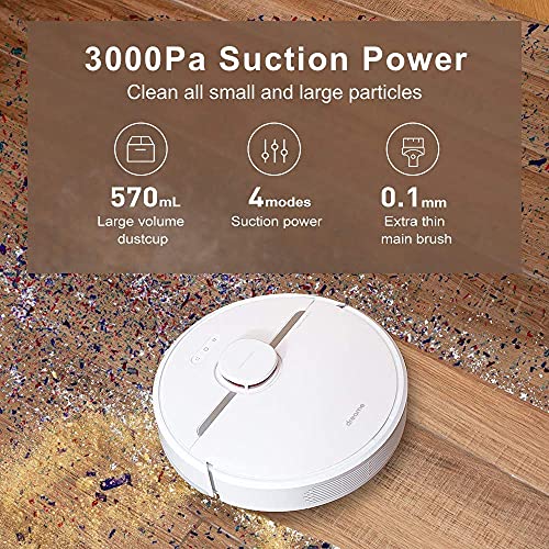 Dreame D9 Robot Aspirador, Láser Lidar Navegación y Interactive MultiMap, Potente 3000 Pa, 150 Min Robot Aspirador y Fregasuelos, App Control/Wi-Fi/Alexa, para Mascotas, Alfombras y Suelos Duros