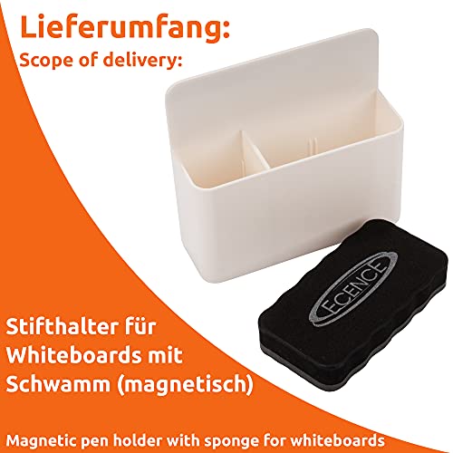 ECENCE Portalápices magnético, soporte para rotuladores en pizarra magnética con 2 compartimentos y borrador para pizarra, ideal para el frigorífico, taquillas y cualquier superficie magnética